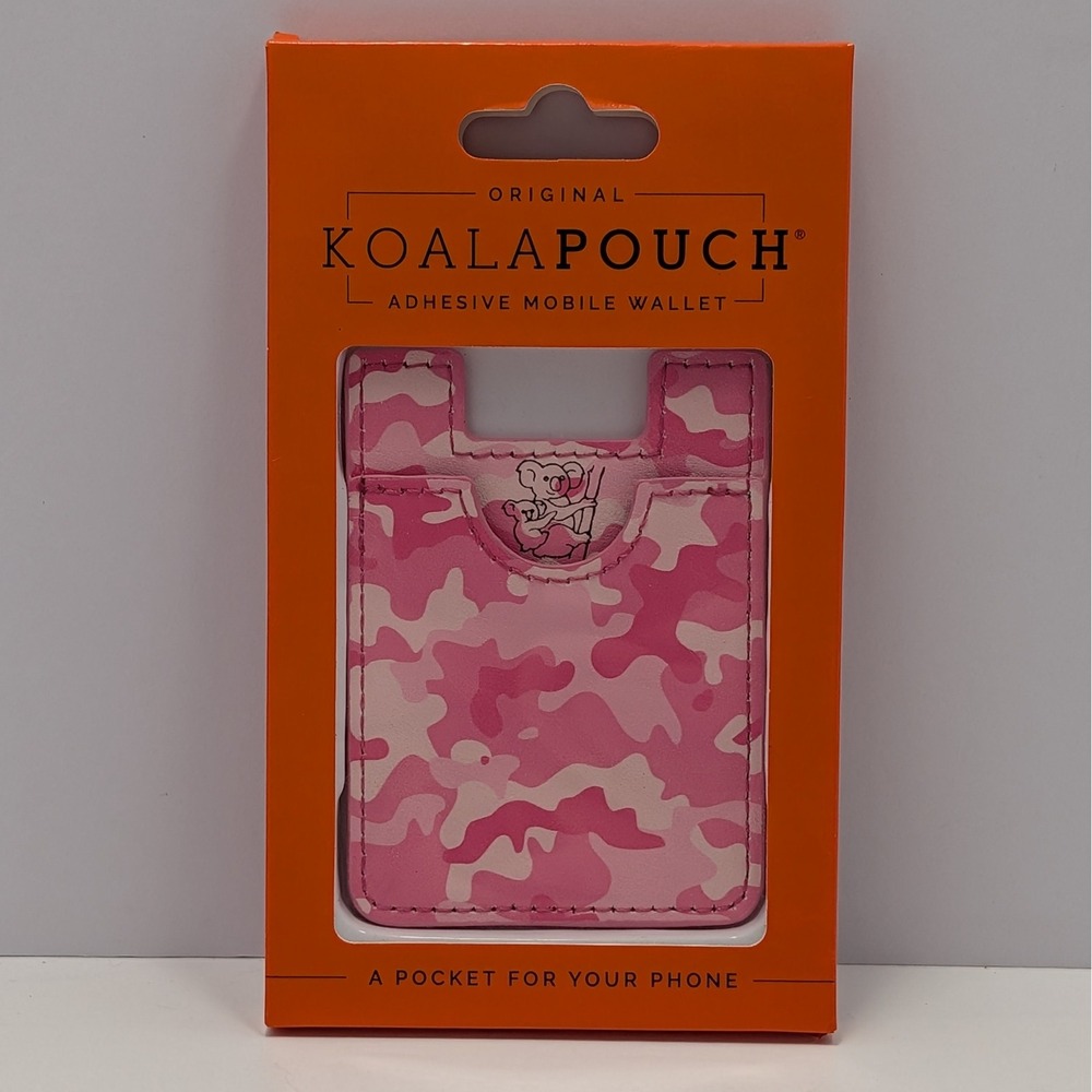 Koala Pouch Pink Camo Adhesive Mobile Wallet Card Holder for Phone Faux Leather